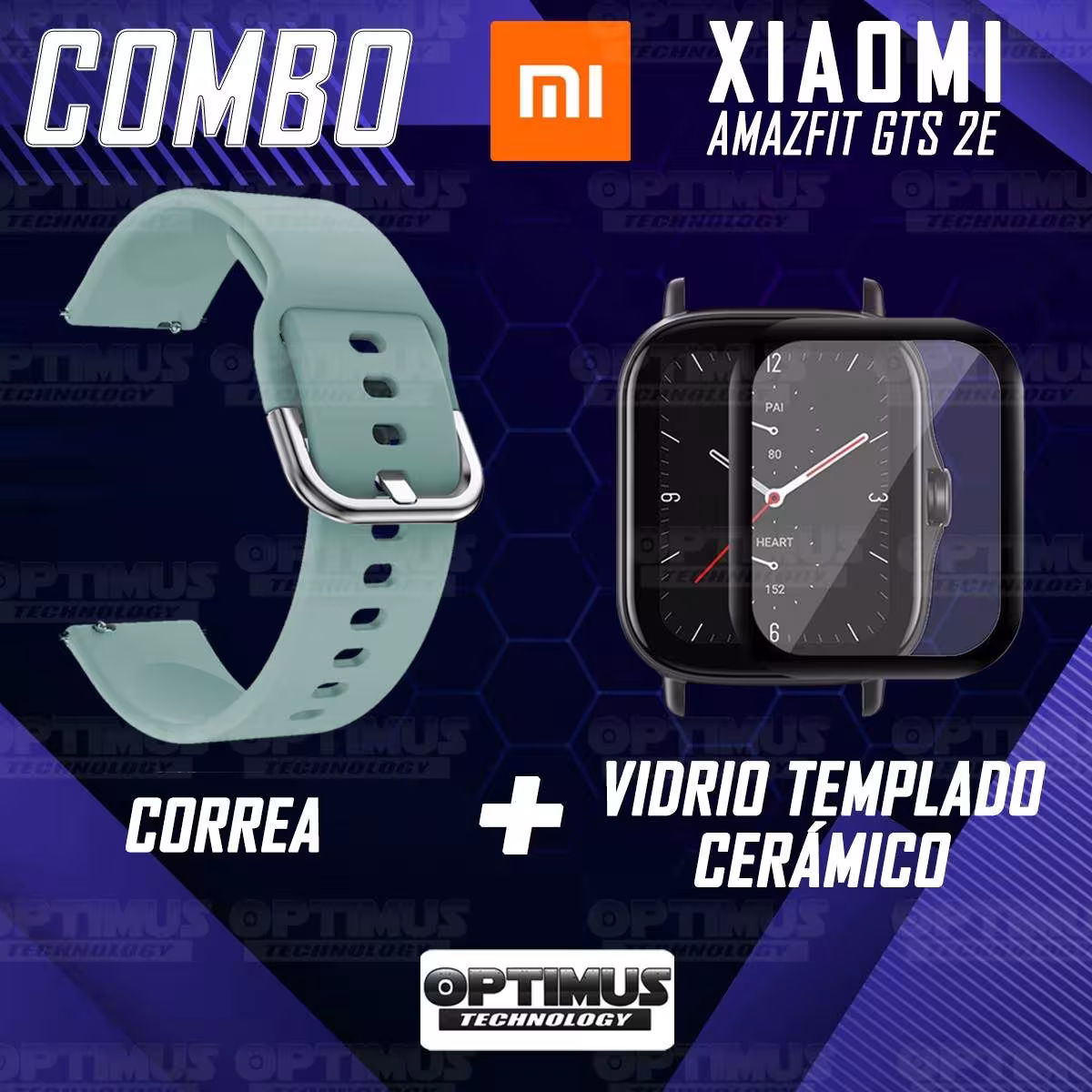 Kit Pulso Correa Y Vidrio Templado Nanoglass Protector Para Reloj Xiaomi Amazfit GTS 2E OPTIMUS TECHNOLOGY™ - 2