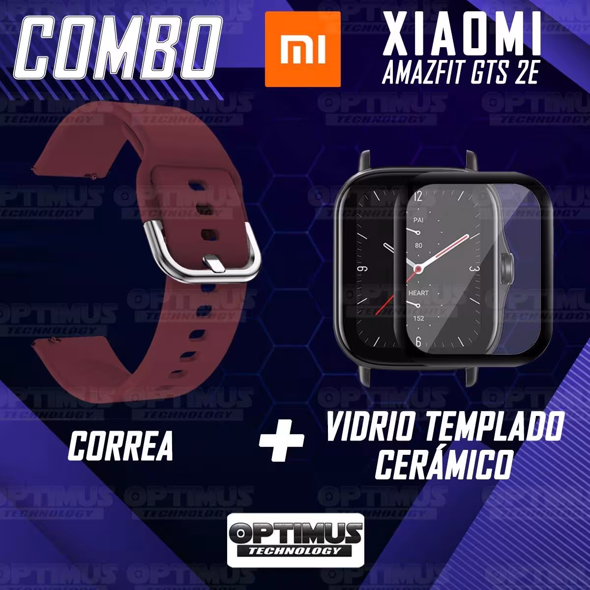 Kit Pulso Correa Y Vidrio Templado Nanoglass Protector Para Reloj Xiaomi Amazfit GTS 2E OPTIMUS TECHNOLOGY™ - 30