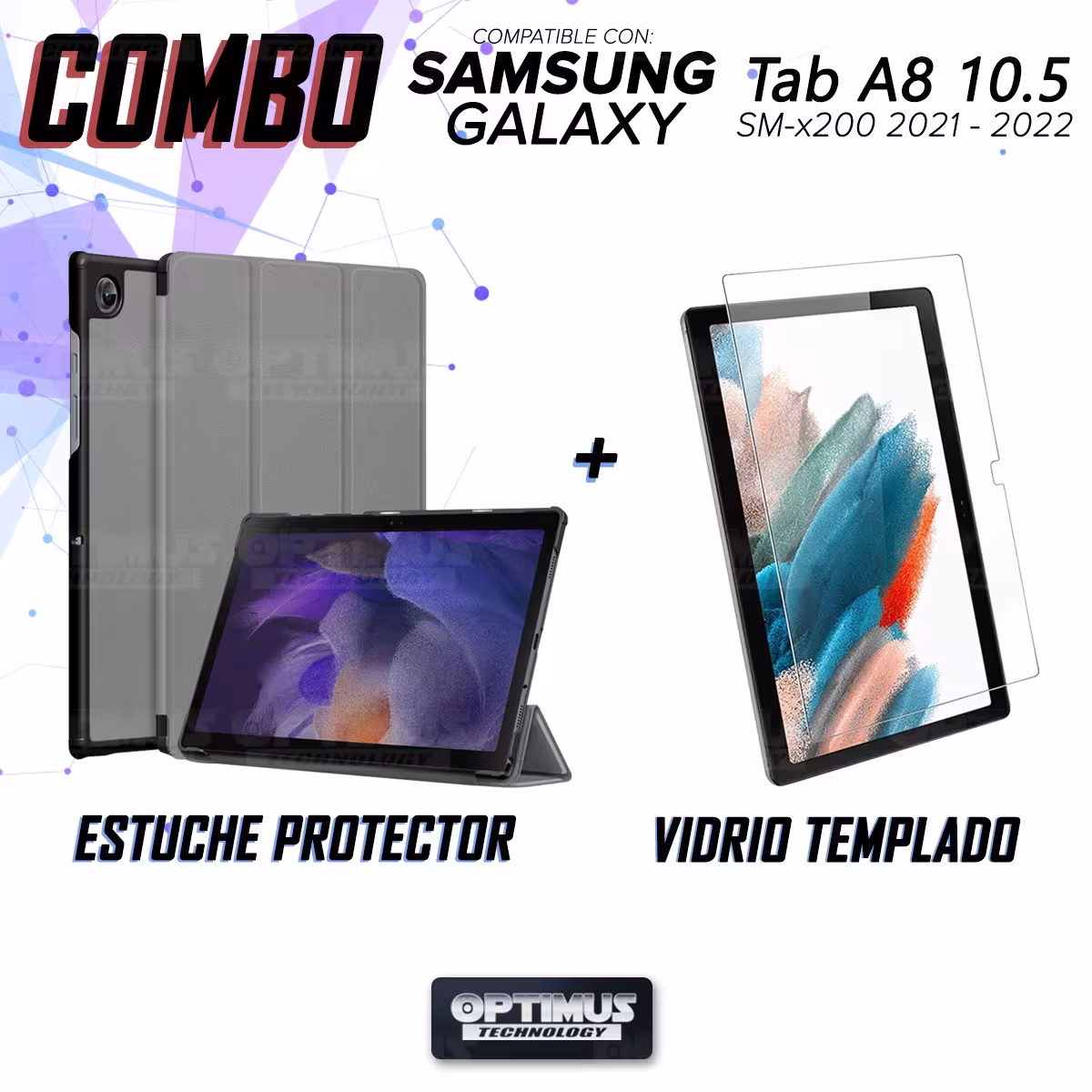 Kit Vidrio Cristal Templado Y Estuche Case Protector para Tablet Samsung Galaxy Tab A8 10.5 2021 SM-x200, SM-x205