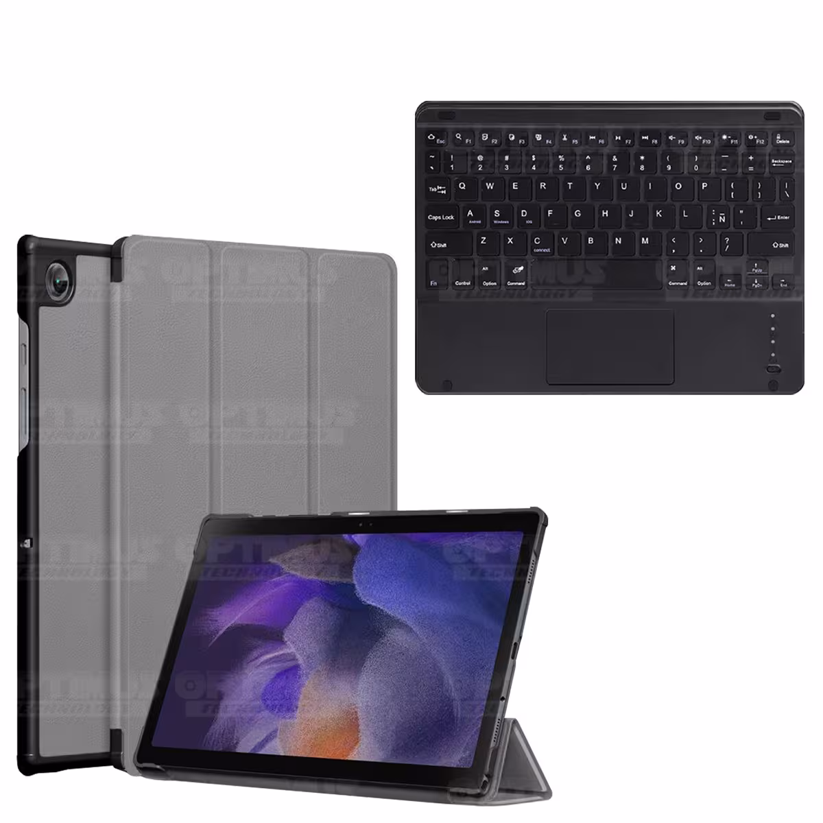 Kit Case Folio Protector + Teclado Mouse Touchpad Bluetooth para Tablet Samsung Galaxy Tab A8 10.5 2021 SM-x200, SM-x205