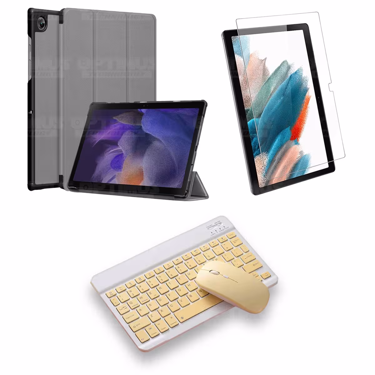 Kit Vidrio templado + Case Protector + Teclado y Mouse Bluetooth Tablet Samsung Galaxy Tab A8 10.5 2021 SM-x200, SM-x205