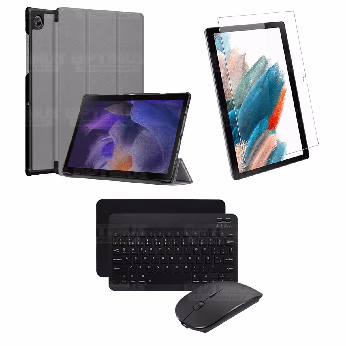 Kit Vidrio templado + Case Protector + Teclado y Mouse Bluetooth Tablet Samsung Galaxy Tab A8 10.5 2021 SM-x200, SM-x205