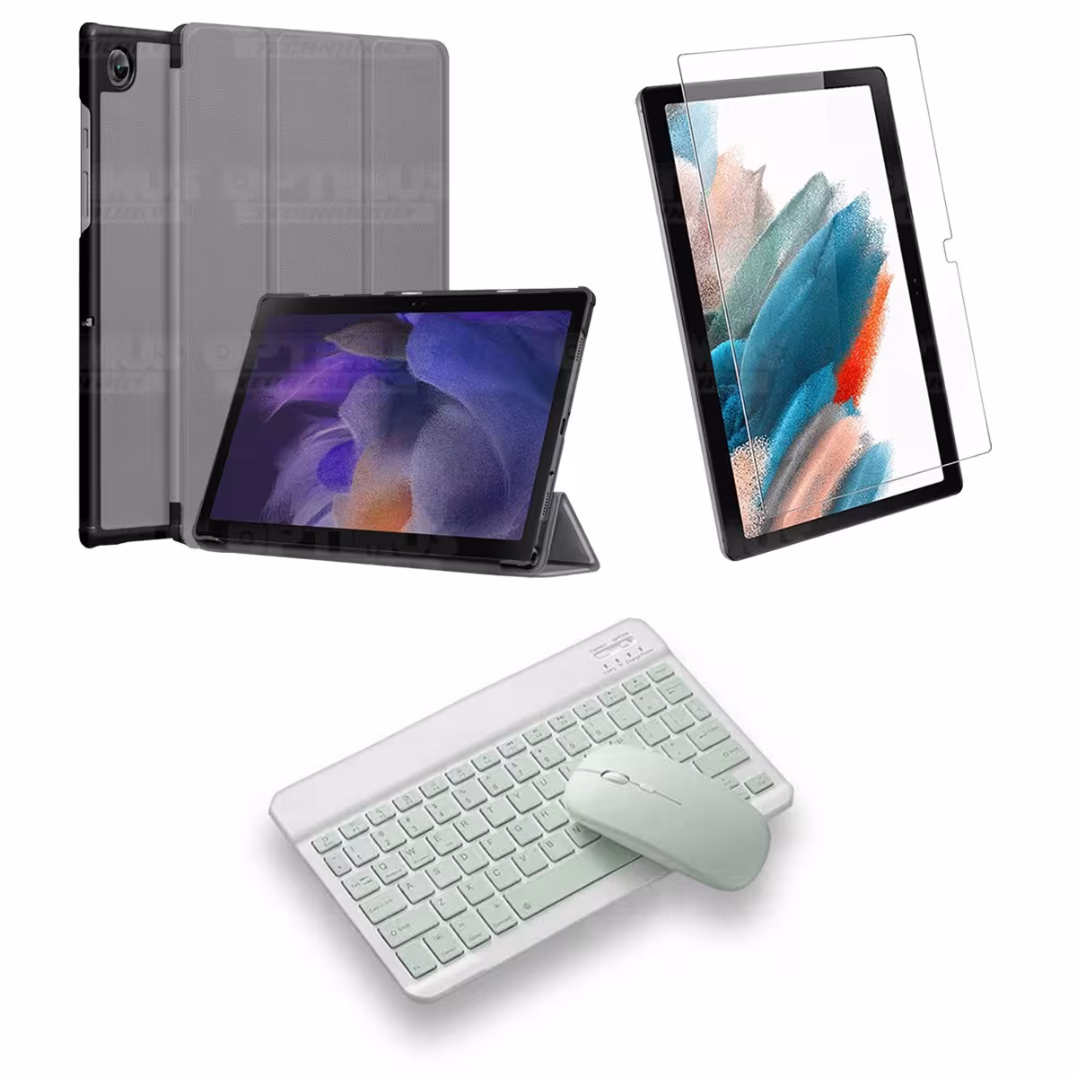 Kit Vidrio templado + Case Protector + Teclado y Mouse Bluetooth Tablet Samsung Galaxy Tab A8 10.5 2021 SM-x200, SM-x205