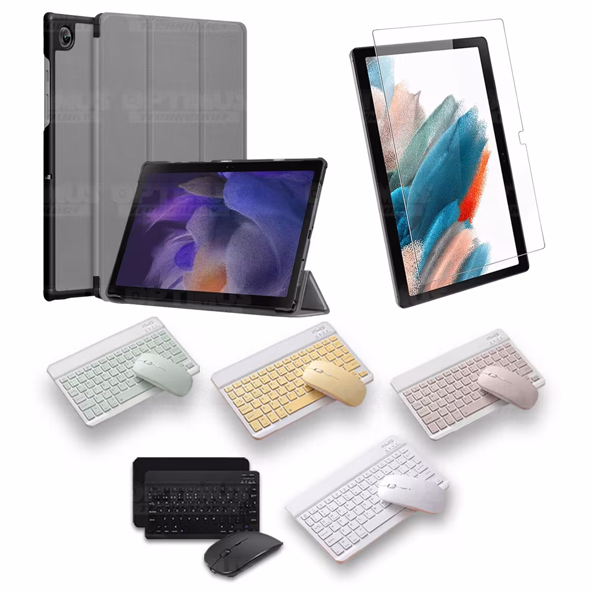 Kit Vidrio templado + Case Protector + Teclado y Mouse Bluetooth Tablet Samsung Galaxy Tab A8 10.5 2021 SM-x200, SM-x205