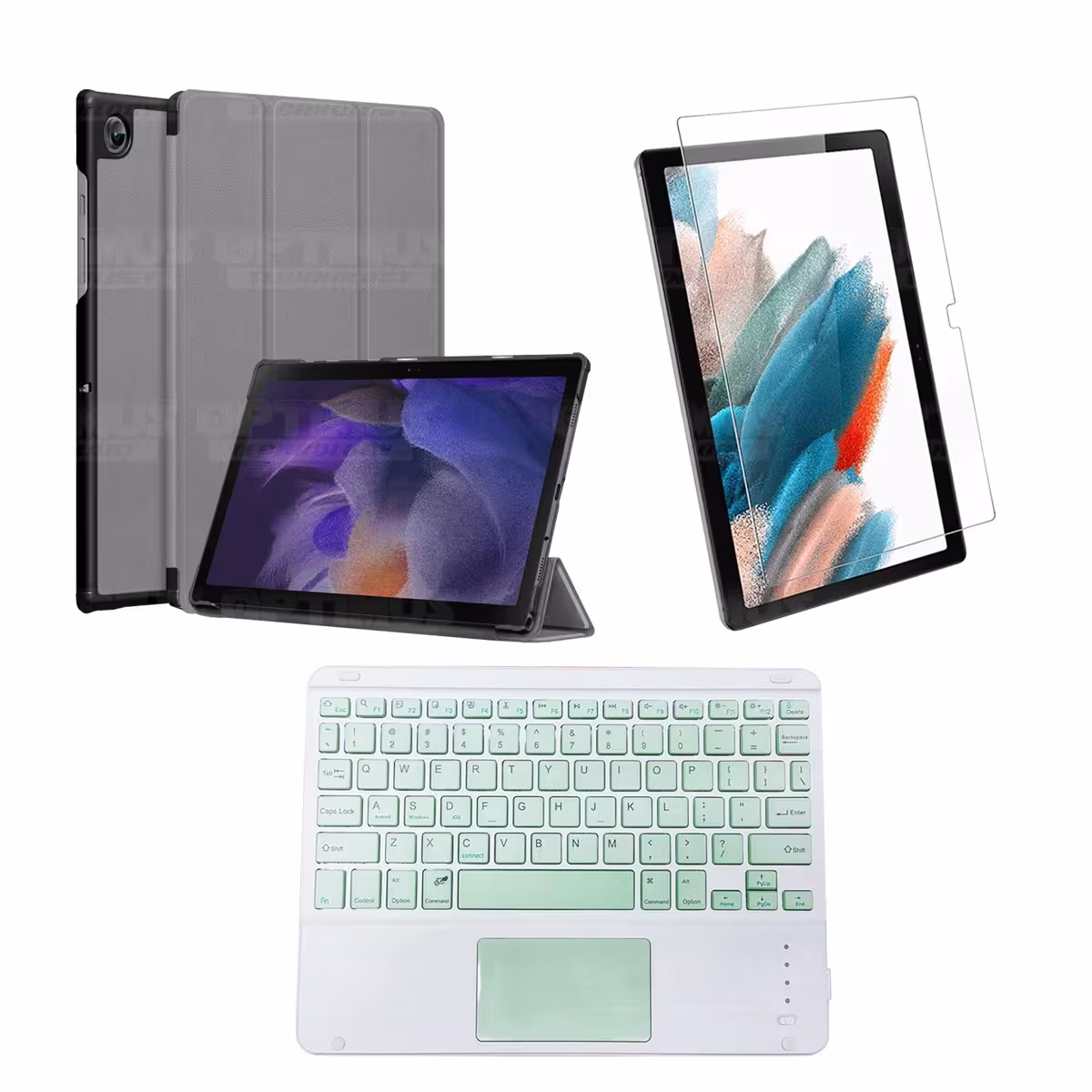 Kit Vidrio templado + Case Protector + Teclado Touchpad Bluetooth Tablet Samsung Galaxy Tab A8 10.5 2021 SM-x200, SM-x205