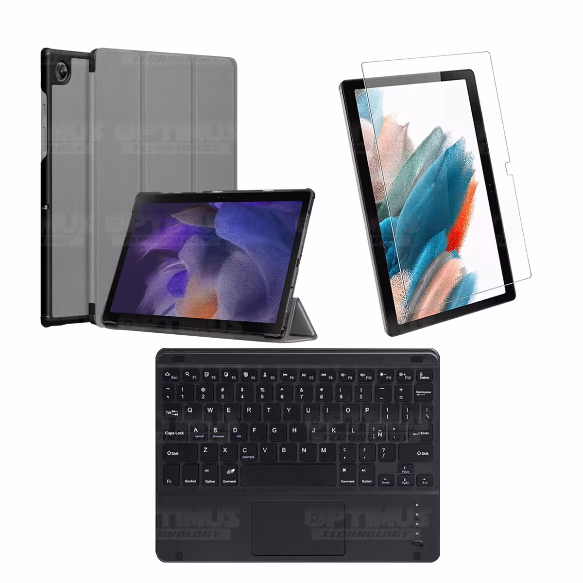 Kit Vidrio templado + Case Protector + Teclado Touchpad Bluetooth Tablet Samsung Galaxy Tab A8 10.5 2021 SM-x200, SM-x205