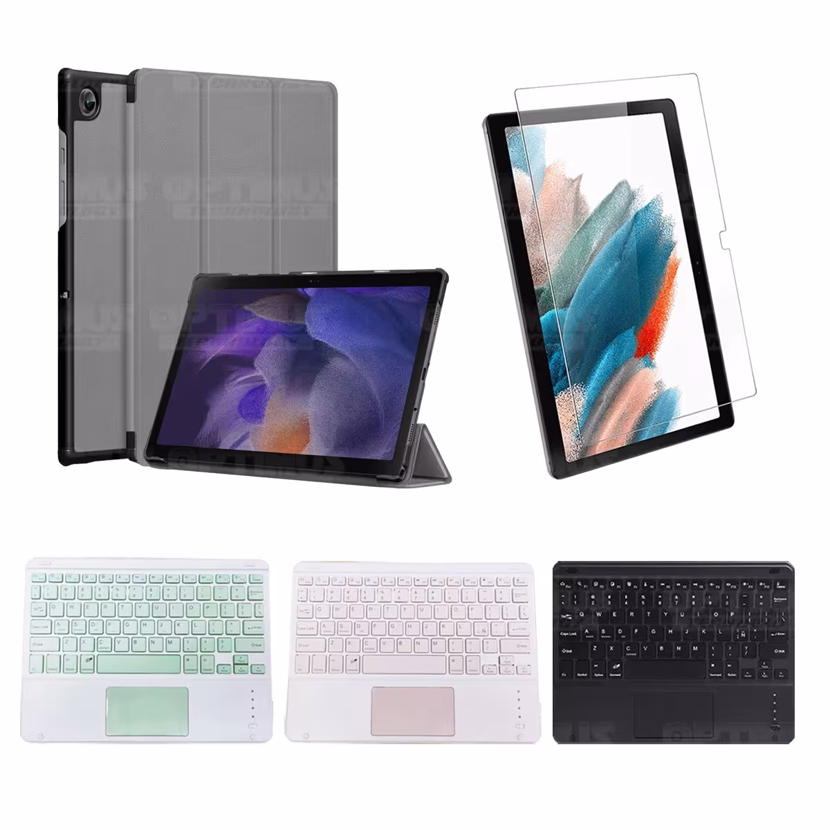 Kit Vidrio templado + Case Protector + Teclado Touchpad Bluetooth Tablet Samsung Galaxy Tab A8 10.5 2021 SM-x200, SM-x205