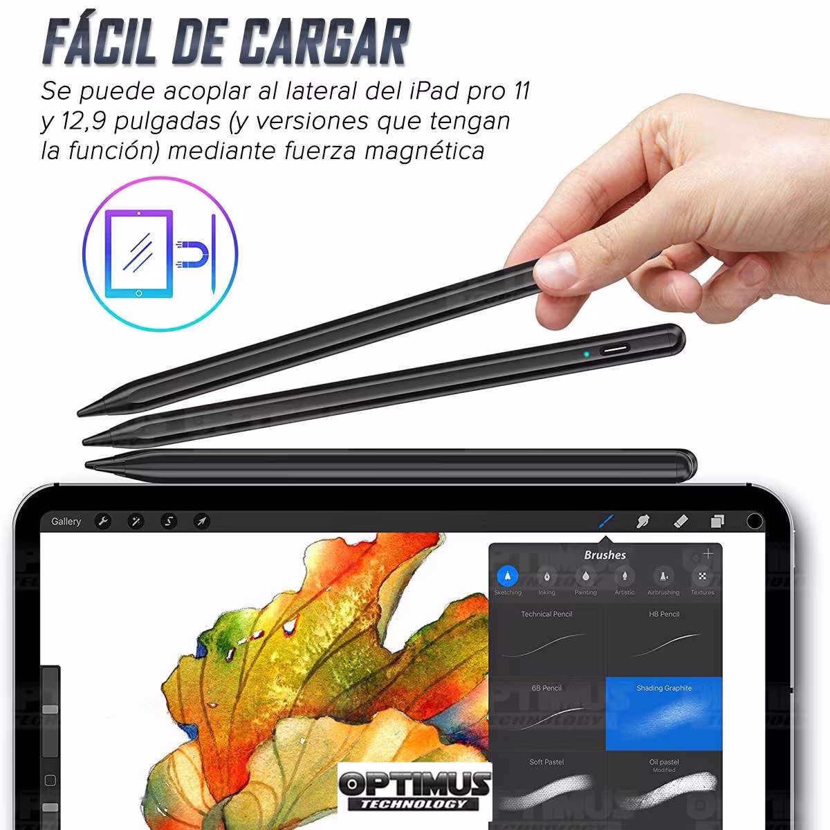 Lápiz óptico digital capacitivo activo Stylus Pen compatible con iOS para Tablets, celulares iPhone iPad Pro 2018 - 2022 OPTIMUS