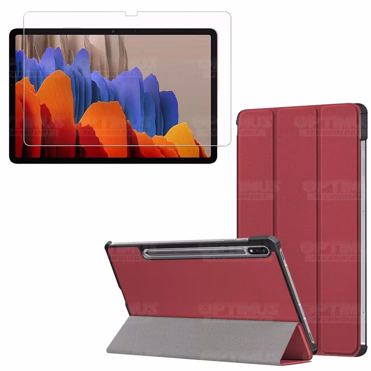 Kit Vidrio Cristal Templado Y Estuche Case Protector para Tablet Samsung Galaxy Tab S7 Plus SM-T970 12.4 Pulgadas 128GB OPTIMUS
