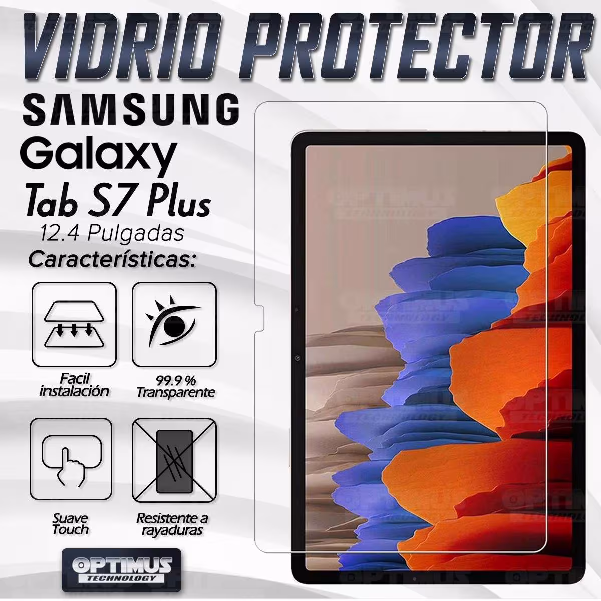 Kit Vidrio Cristal Templado Y Estuche Case Protector para Tablet Samsung Galaxy Tab S7 Plus SM-T970 12.4 Pulgadas 128GB OPTIMUS