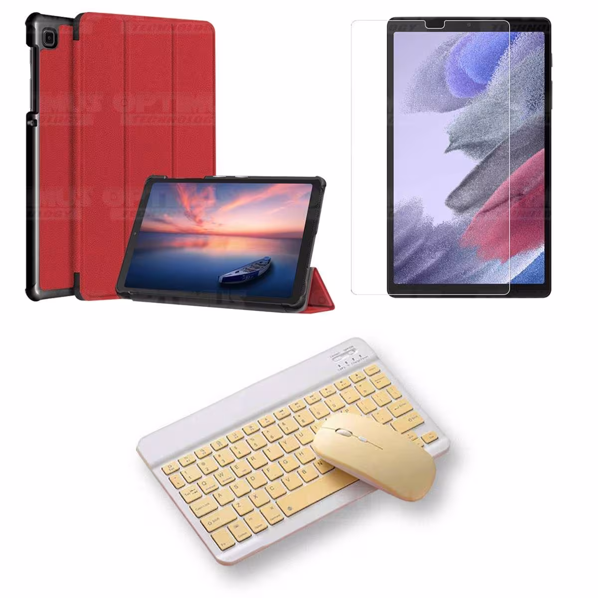 Kit Vidrio templado + Case Protector + Teclado y Mouse Bluetooth Tablet Samsung Galaxy Tab A7 Lite 8.7 2021 T220 - T225 OPTIMUS