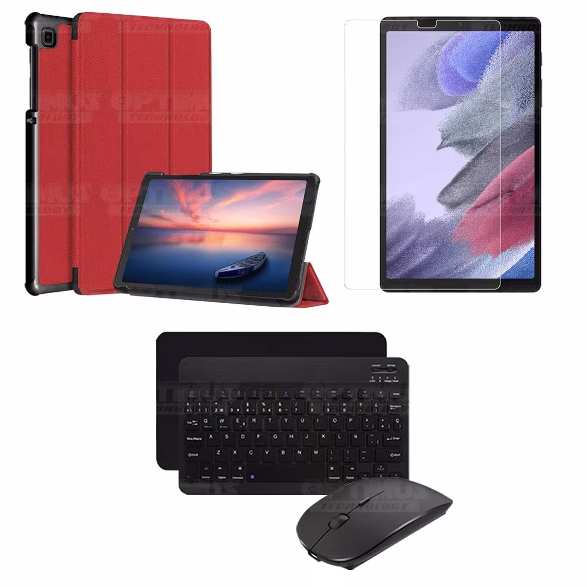 Kit Vidrio templado + Case Protector + Teclado y Mouse Bluetooth Tablet Samsung Galaxy Tab A7 Lite 8.7 2021 T220 - T225 OPTIMUS