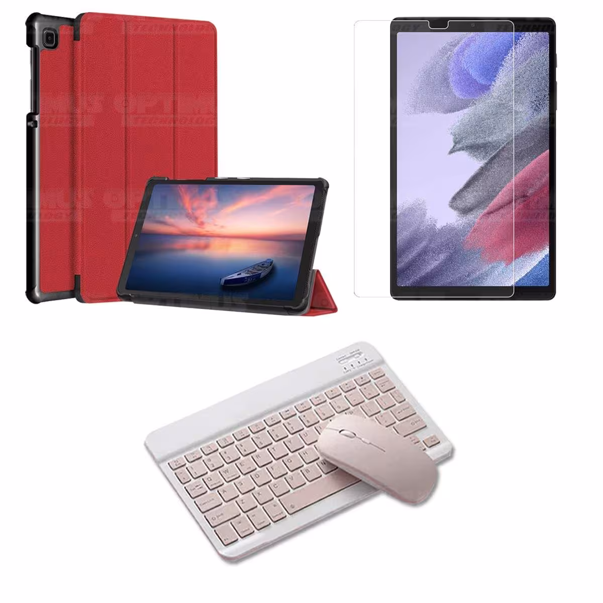 Kit Vidrio templado + Case Protector + Teclado y Mouse Bluetooth Tablet Samsung Galaxy Tab A7 Lite 8.7 2021 T220 - T225 OPTIMUS