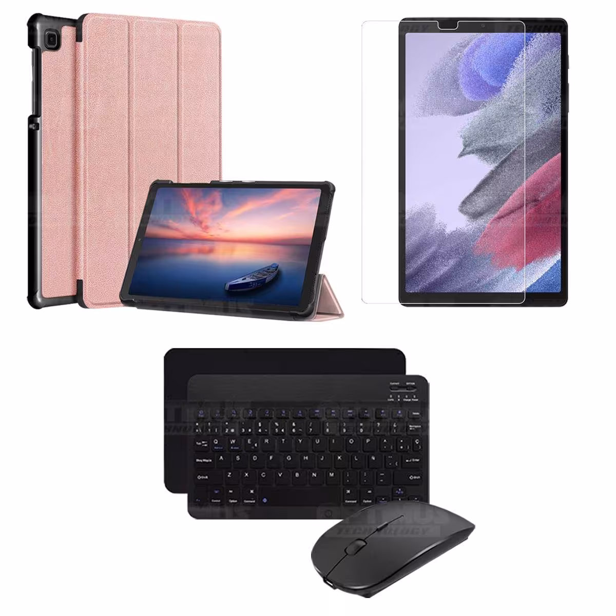 Kit Vidrio templado + Case Protector + Teclado y Mouse Bluetooth Tablet Samsung Galaxy Tab A7 Lite 8.7 2021 T220 - T225 OPTIMUS