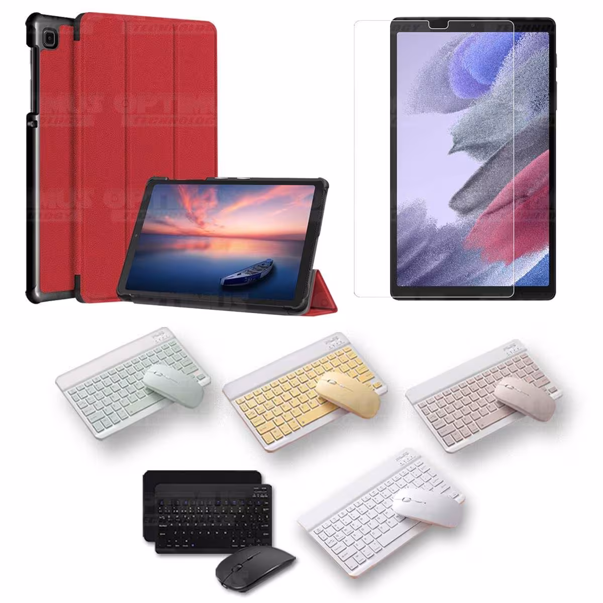 Kit Vidrio templado + Case Protector + Teclado y Mouse Bluetooth Tablet Samsung Galaxy Tab A7 Lite 8.7 2021 T220 - T225 OPTIMUS