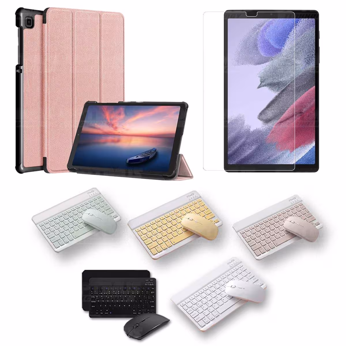 Kit Vidrio templado + Case Protector + Teclado y Mouse Bluetooth Tablet Samsung Galaxy Tab A7 Lite 8.7 2021 T220 - T225 OPTIMUS
