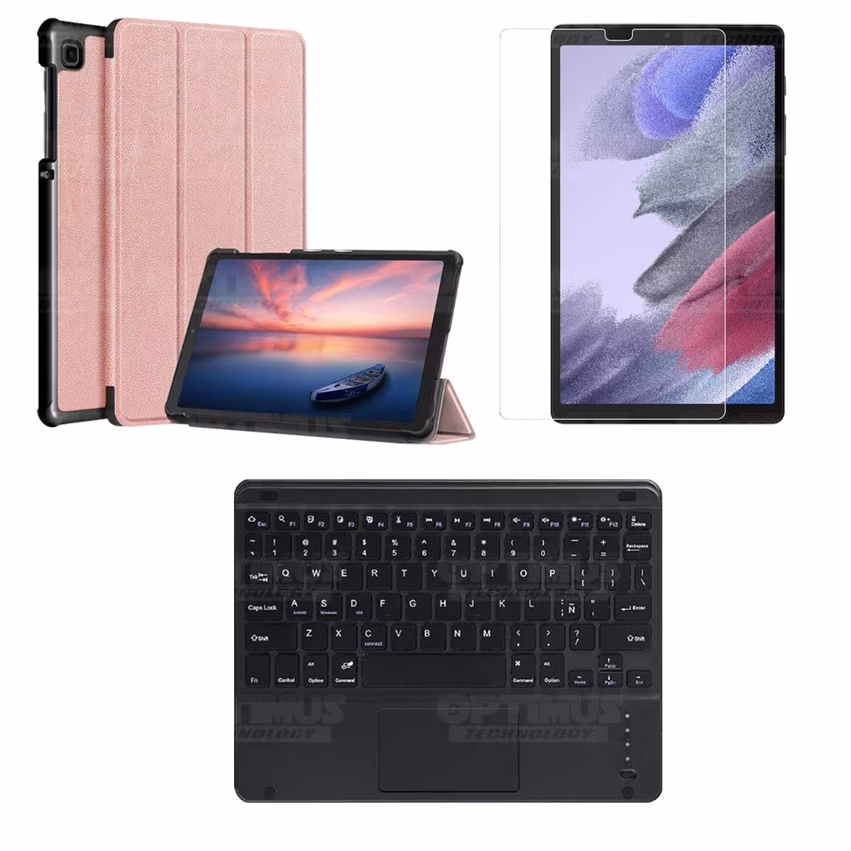 Kit Vidrio + Case Protector + Teclado Touchpad Bluetooth Tablet Samsung Galaxy Tab A7 Lite 8.7 2021 T220 - T225 OPTIMUS TECHNOLO