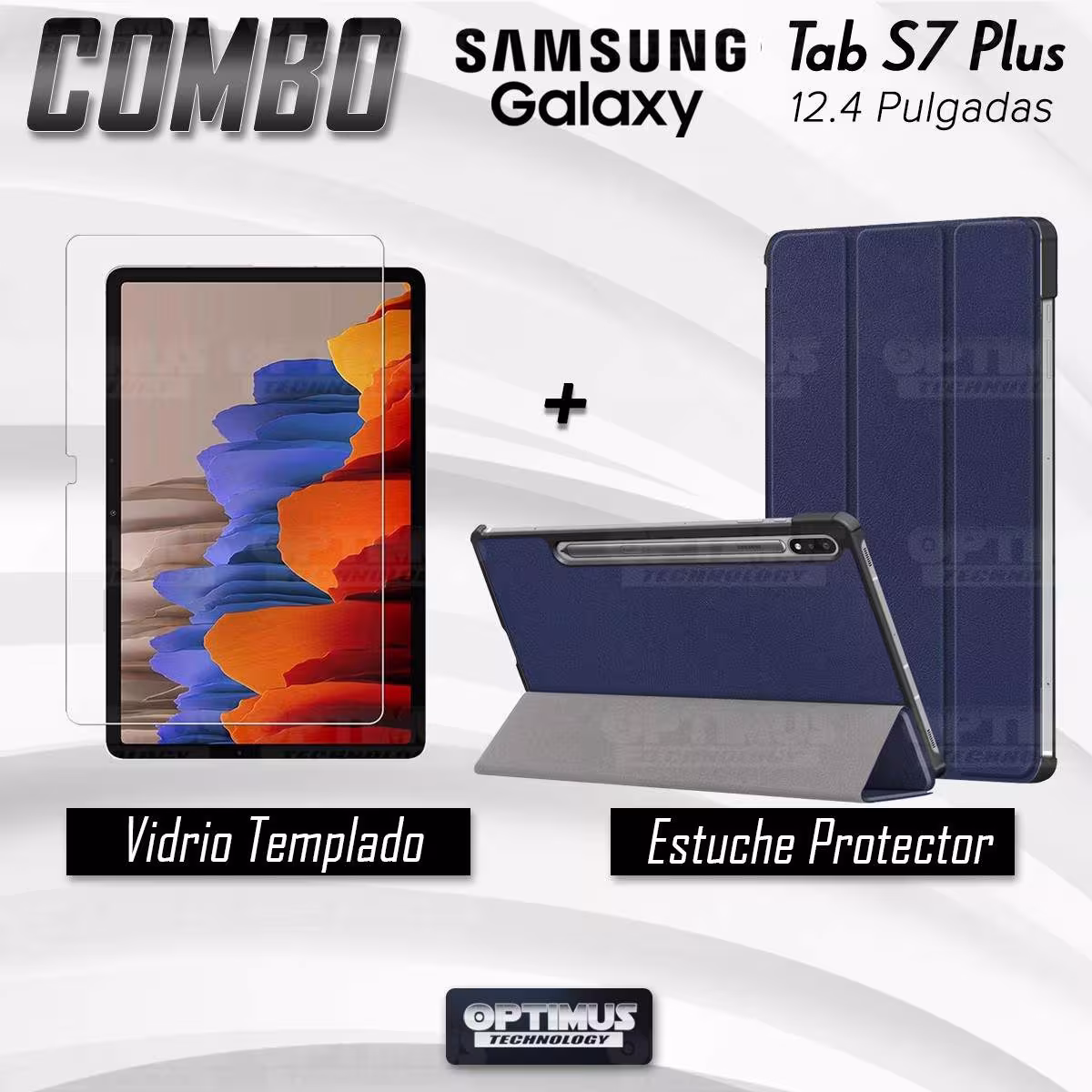 Kit Vidrio Cristal Templado Y Estuche Case Protector para Tablet Samsung Galaxy Tab S7 Plus SM-T970 12.4 Pulgadas 128GB OPTIMUS