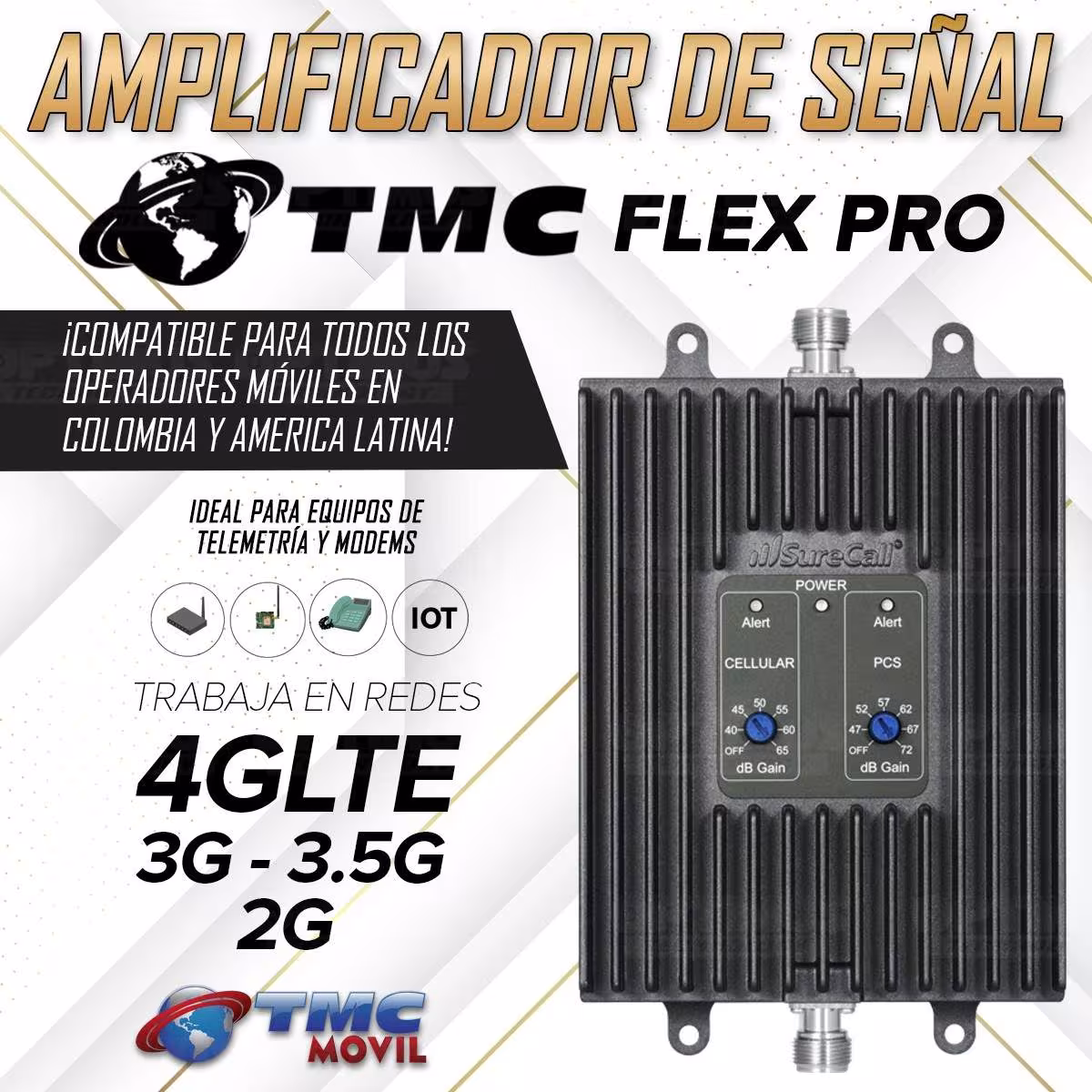KIT Amplificador De Señal Celular TMC Flex Pro Repetidor Redes 4GLTE con antenas | TMC MOVIL | 669751 |