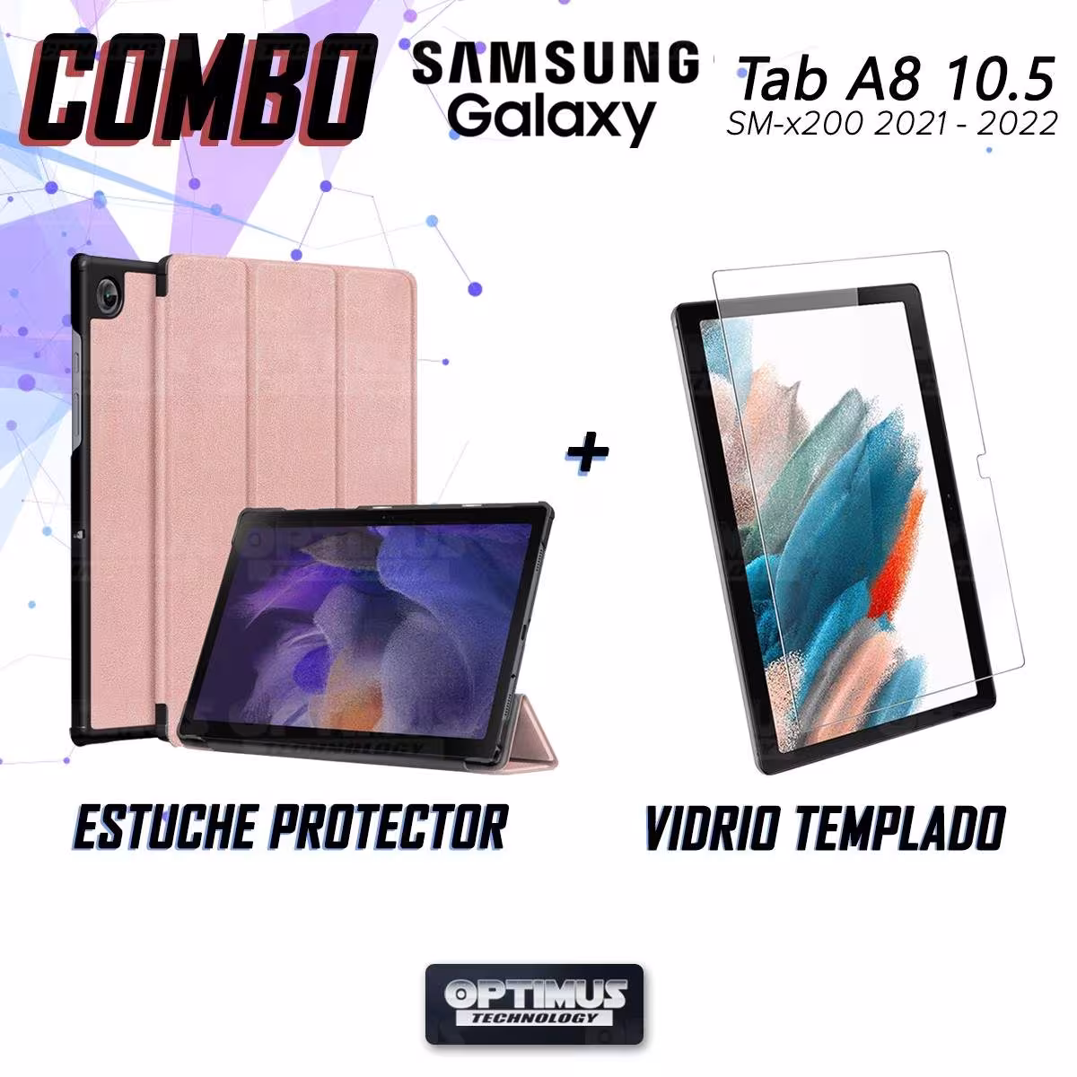 Kit Vidrio Cristal Templado Y Estuche Case Protector para Tablet Samsung Galaxy Tab A8 10.5 2021 SM-x200, SM-x205 OPTIMUS TECHNO