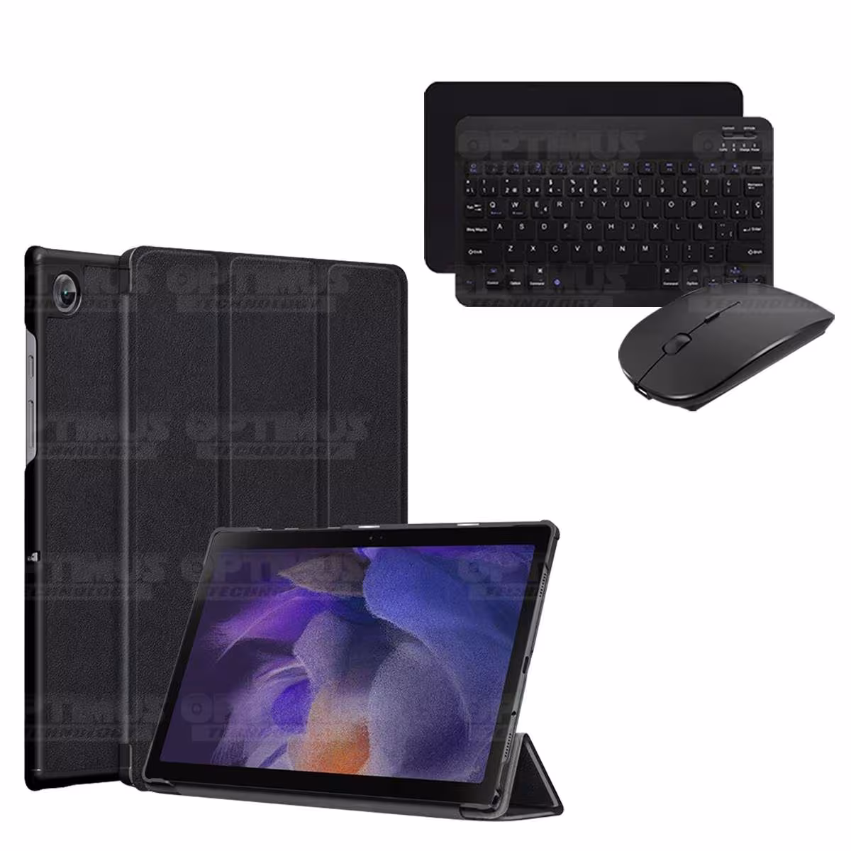 Kit Case Forro Protector + Teclado y Mouse Ratón Bluetooth para Tablet Samsung Galaxy Tab A8 10.5 2021 SM-x200, SM-x205 OPTIMUS
