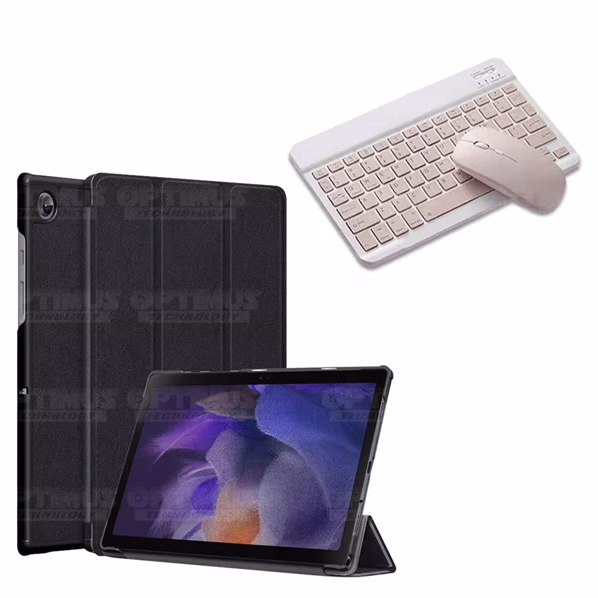 Kit Case Forro Protector + Teclado y Mouse Ratón Bluetooth para Tablet Samsung Galaxy Tab A8 10.5 2021 SM-x200, SM-x205 OPTIMUS