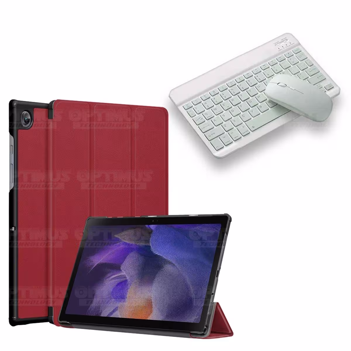 Kit Case Forro Protector + Teclado y Mouse Ratón Bluetooth para Tablet Samsung Galaxy Tab A8 10.5 2021 SM-x200, SM-x205 OPTIMUS