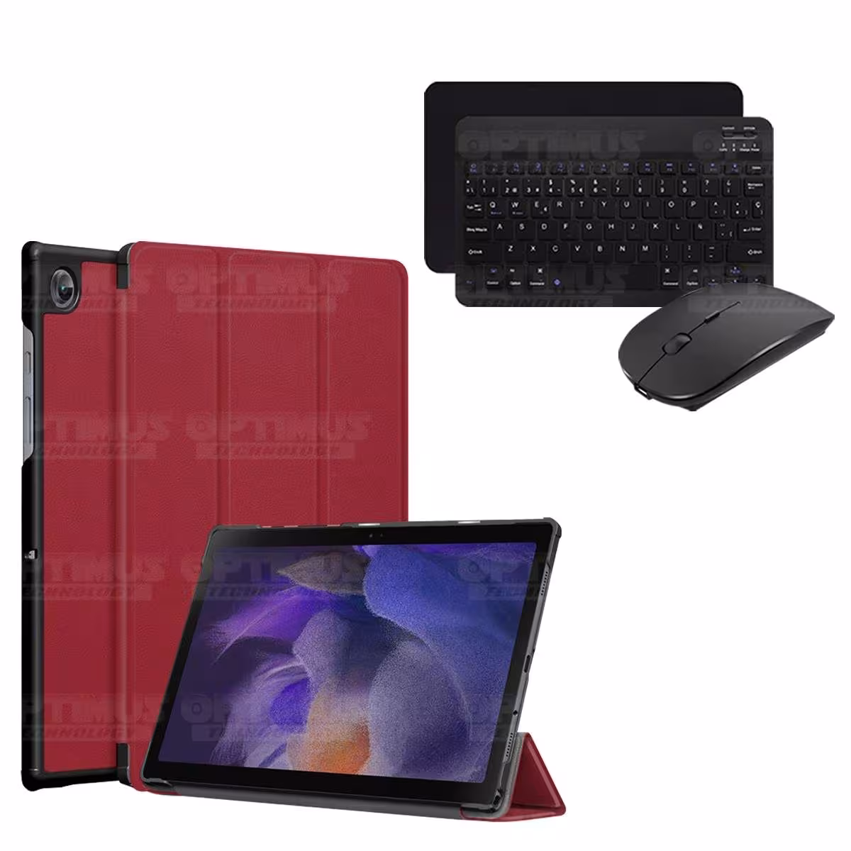Kit Case Forro Protector + Teclado y Mouse Ratón Bluetooth para Tablet Samsung Galaxy Tab A8 10.5 2021 SM-x200, SM-x205 OPTIMUS