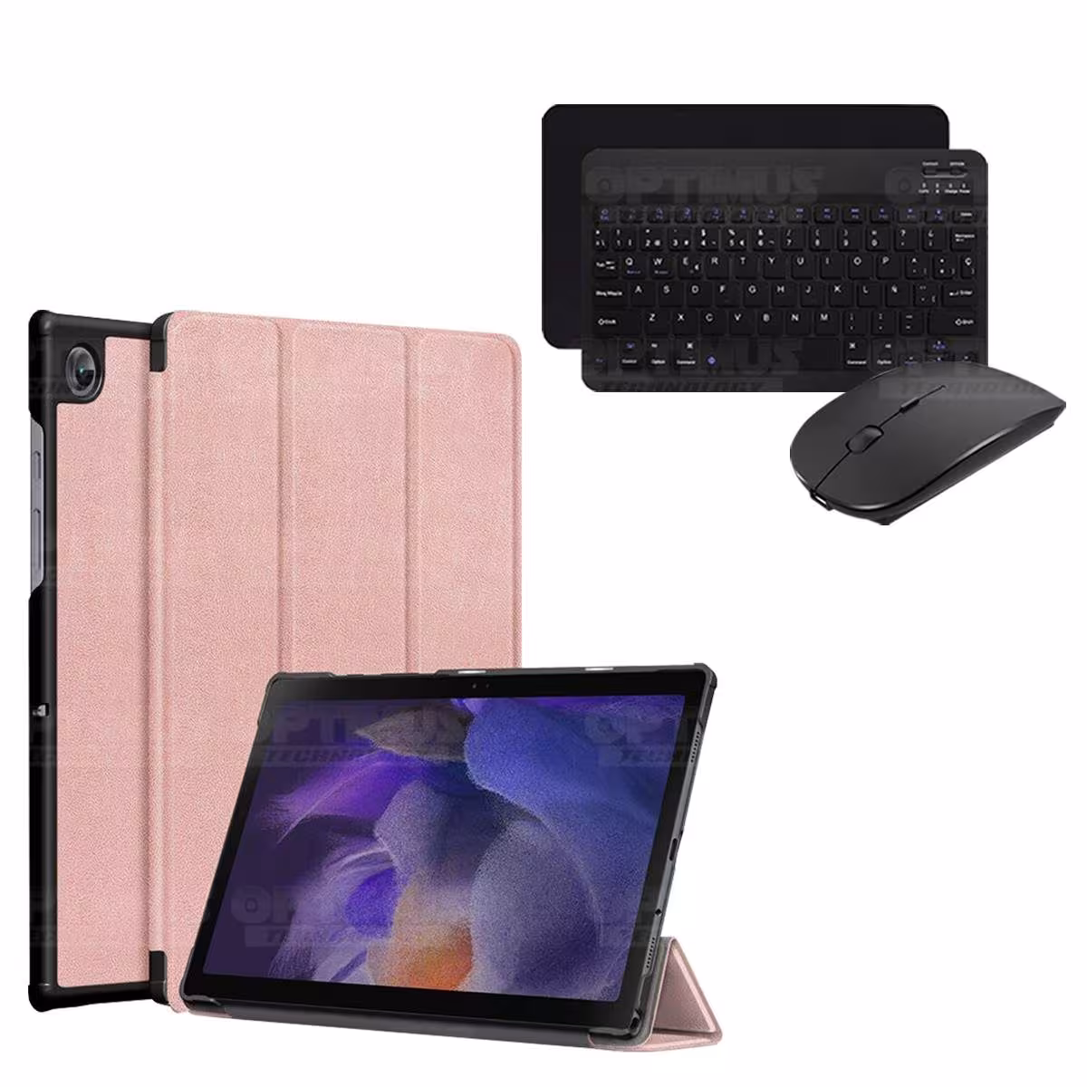 Kit Case Forro Protector + Teclado y Mouse Ratón Bluetooth para Tablet Samsung Galaxy Tab A8 10.5 2021 SM-x200, SM-x205 OPTIMUS