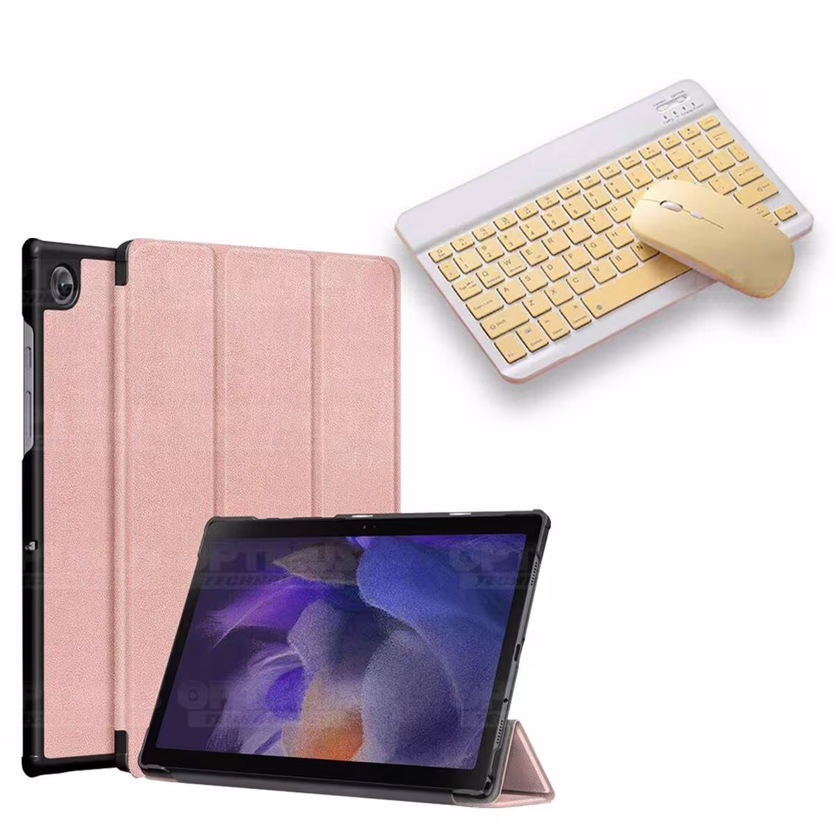 Kit Case Forro Protector + Teclado y Mouse Ratón Bluetooth para Tablet Samsung Galaxy Tab A8 10.5 2021 SM-x200, SM-x205 OPTIMUS