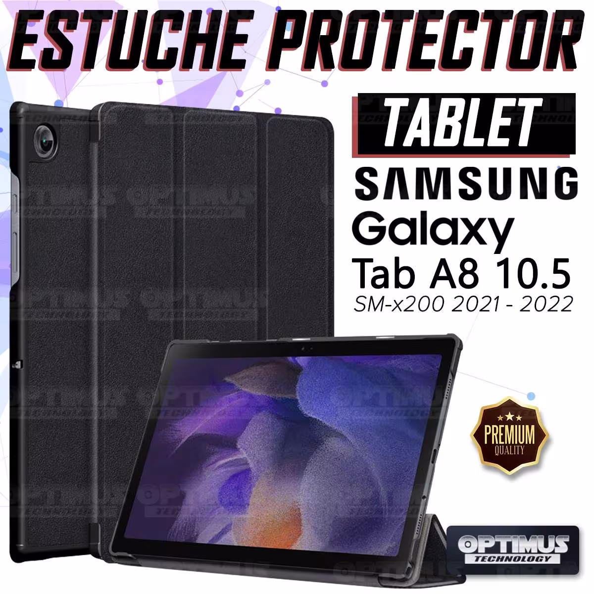 Kit Case Forro Protector + Teclado y Mouse Ratón Bluetooth para Tablet Samsung Galaxy Tab A8 10.5 2021 SM-x200, SM-x205 OPTIMUS