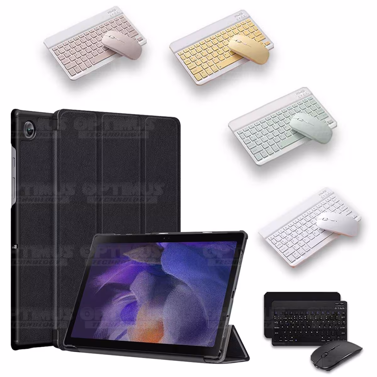 Kit Case Forro Protector + Teclado y Mouse Ratón Bluetooth para Tablet Samsung Galaxy Tab A8 10.5 2021 SM-x200, SM-x205 OPTIMUS