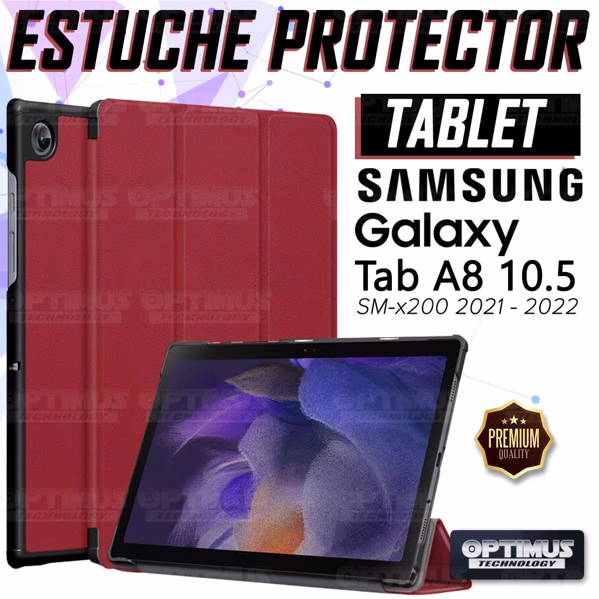 Kit Case Forro Protector + Teclado y Mouse Ratón Bluetooth para Tablet Samsung Galaxy Tab A8 10.5 2021 SM-x200, SM-x205 OPTIMUS