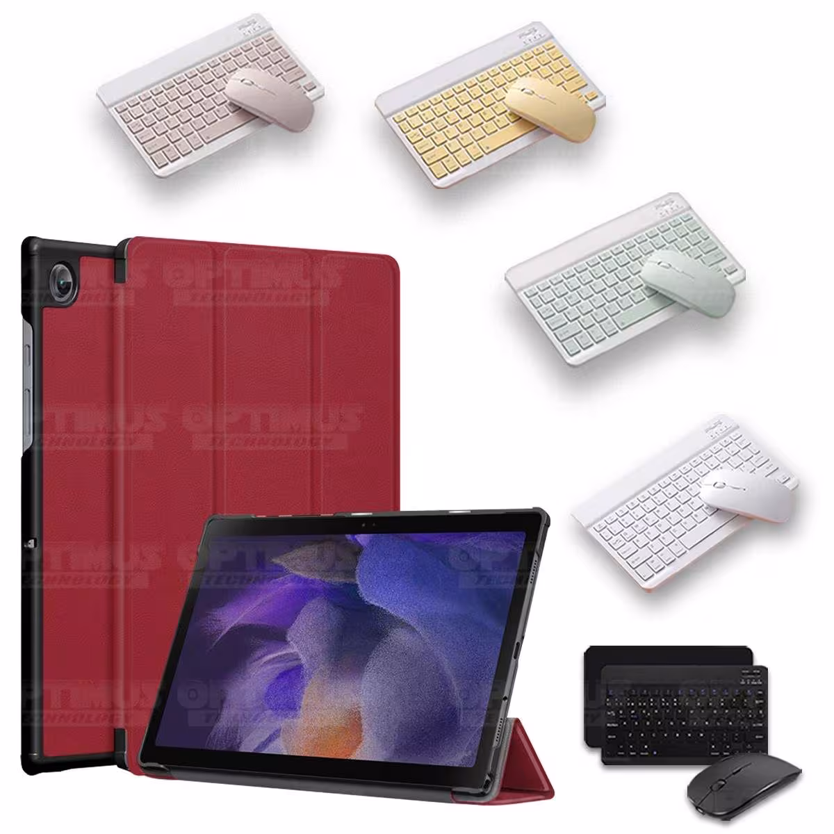 Kit Case Forro Protector + Teclado y Mouse Ratón Bluetooth para Tablet Samsung Galaxy Tab A8 10.5 2021 SM-x200, SM-x205 OPTIMUS