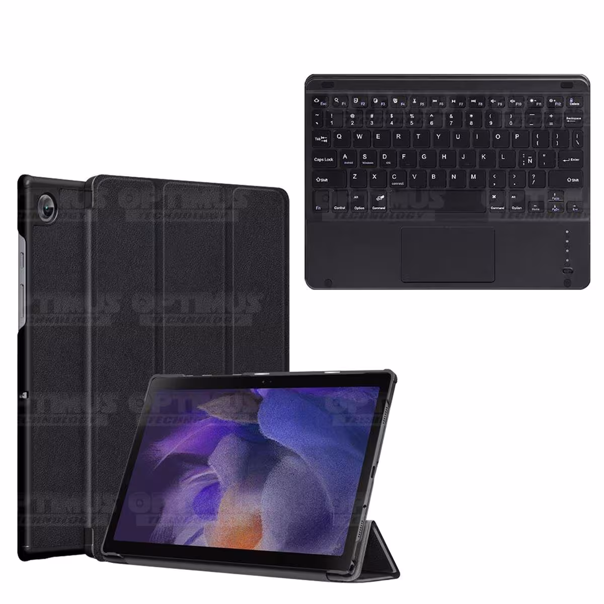 Kit Case Folio Protector + Teclado Mouse Touchpad Bluetooth para Tablet Samsung Galaxy Tab A8 10.5 2021 SM-x200, SM-x205 OPTIMUS