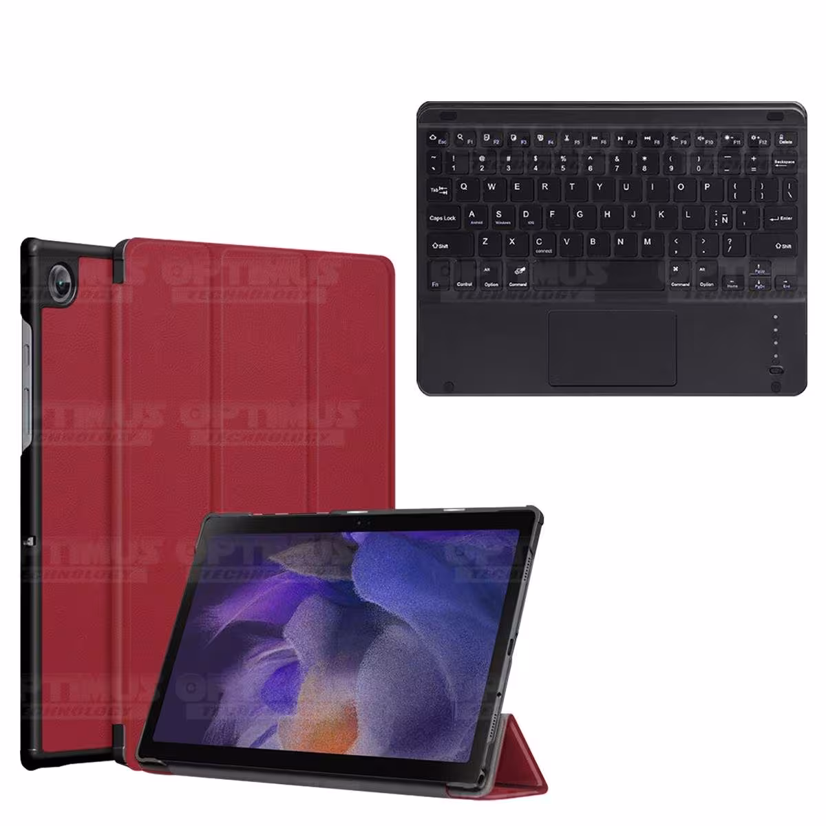 Kit Case Folio Protector + Teclado Mouse Touchpad Bluetooth para Tablet Samsung Galaxy Tab A8 10.5 2021 SM-x200, SM-x205 OPTIMUS