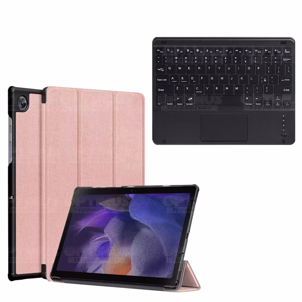 Kit Case Folio Protector + Teclado Mouse Touchpad Bluetooth para Tablet Samsung Galaxy Tab A8 10.5 2021 SM-x200, SM-x205 OPTIMUS