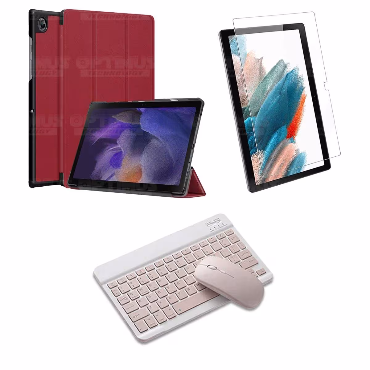Kit Vidrio templado + Case Protector + Teclado y Mouse Bluetooth Tablet Samsung Galaxy Tab A8 10.5 2021 SM-x200, SM-x205 OPTIMUS