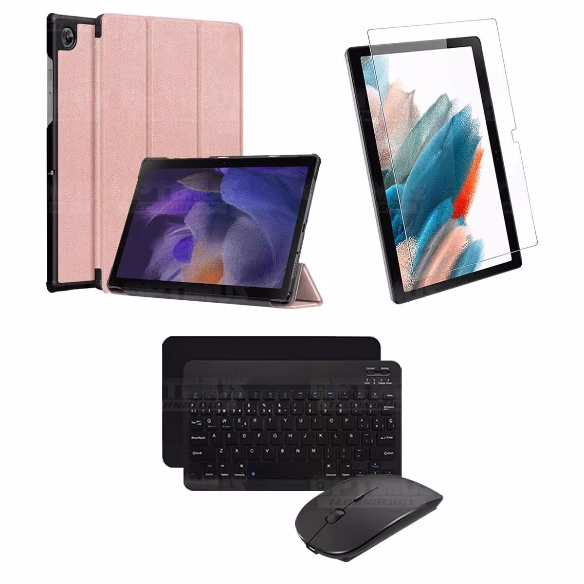 Kit Vidrio templado + Case Protector + Teclado y Mouse Bluetooth Tablet Samsung Galaxy Tab A8 10.5 2021 SM-x200, SM-x205 OPTIMUS