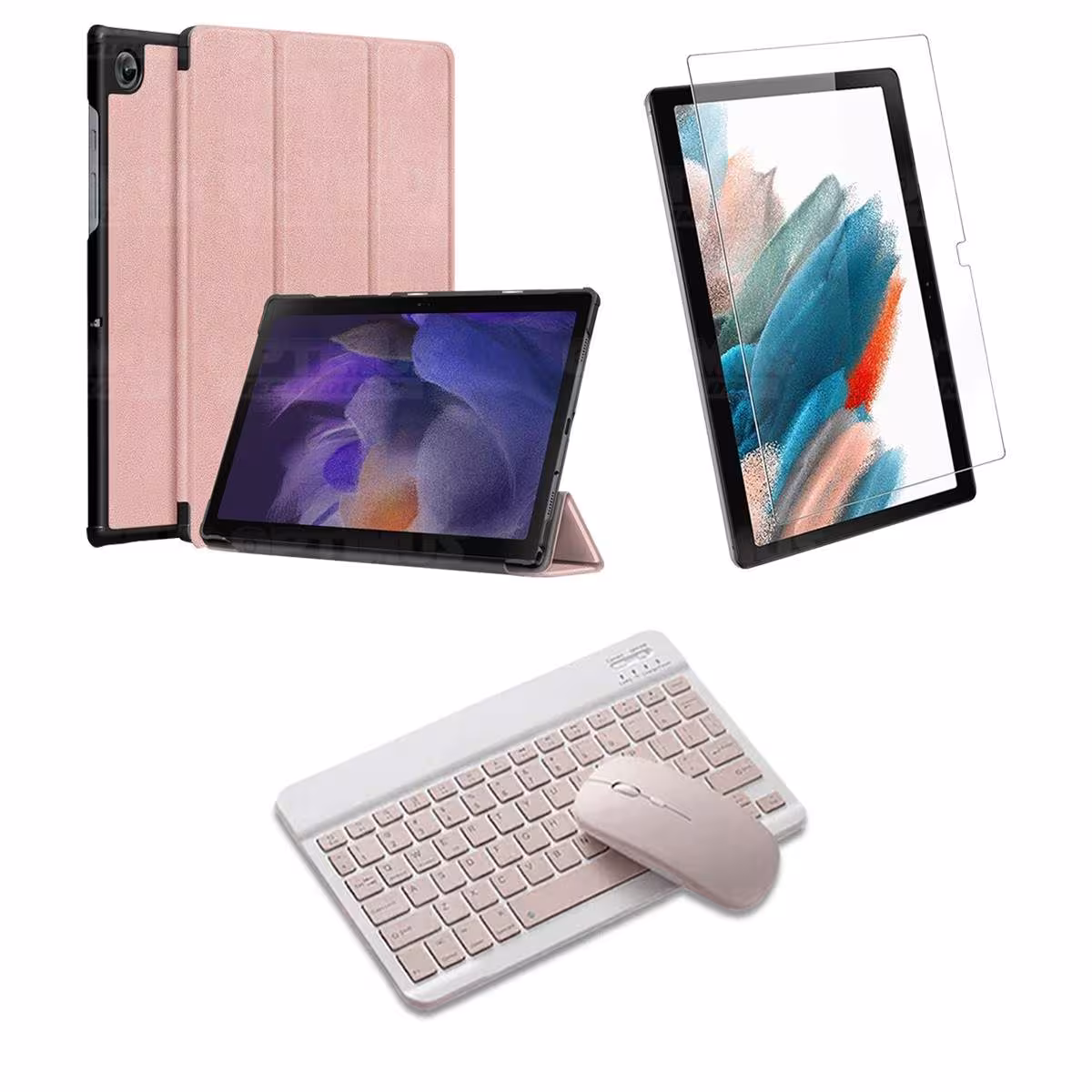 Kit Vidrio templado + Case Protector + Teclado y Mouse Bluetooth Tablet Samsung Galaxy Tab A8 10.5 2021 SM-x200, SM-x205 OPTIMUS