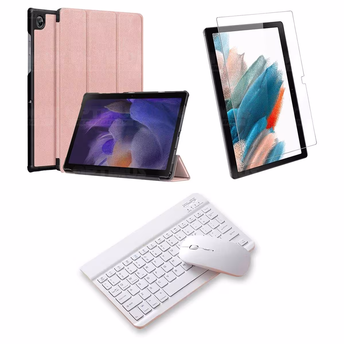 Kit Vidrio templado + Case Protector + Teclado y Mouse Bluetooth Tablet Samsung Galaxy Tab A8 10.5 2021 SM-x200, SM-x205 OPTIMUS