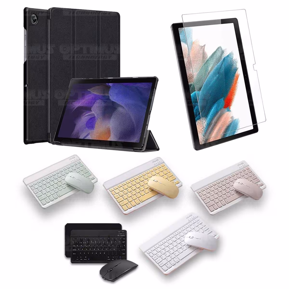 Kit Vidrio templado + Case Protector + Teclado y Mouse Bluetooth Tablet Samsung Galaxy Tab A8 10.5 2021 SM-x200, SM-x205 OPTIMUS