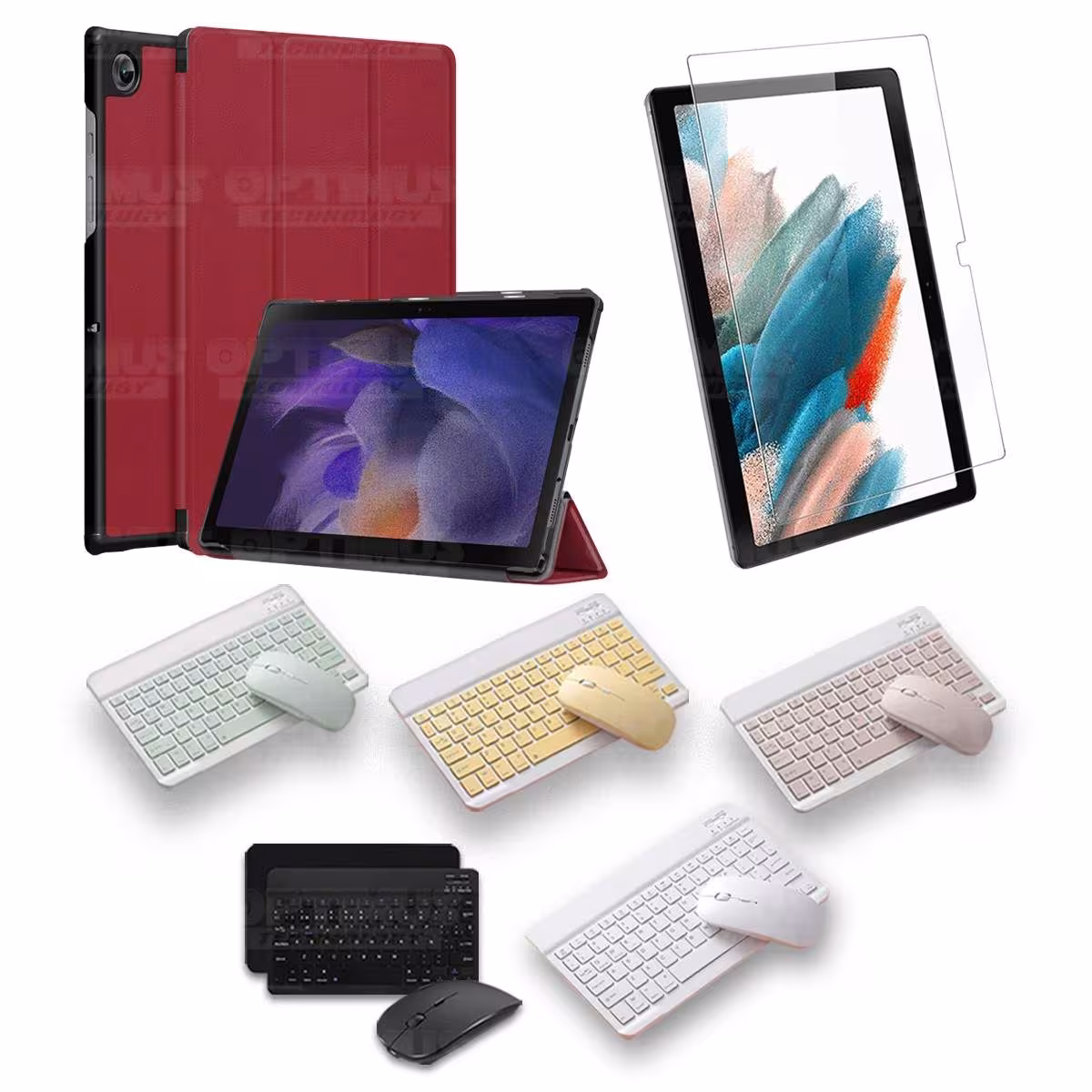 Kit Vidrio templado + Case Protector + Teclado y Mouse Bluetooth Tablet Samsung Galaxy Tab A8 10.5 2021 SM-x200, SM-x205 OPTIMUS