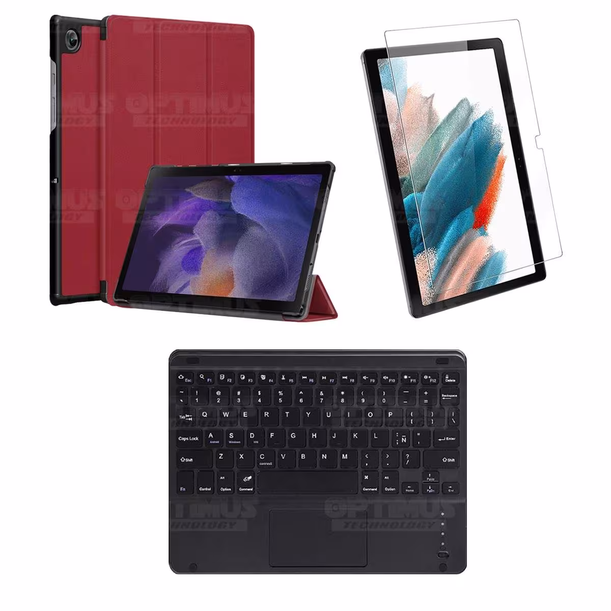 Kit Vidrio templado + Case Protector + Teclado Touchpad Bluetooth Tablet Samsung Galaxy Tab A8 10.5 2021 SM-x200, SM-x205 OPTIMU