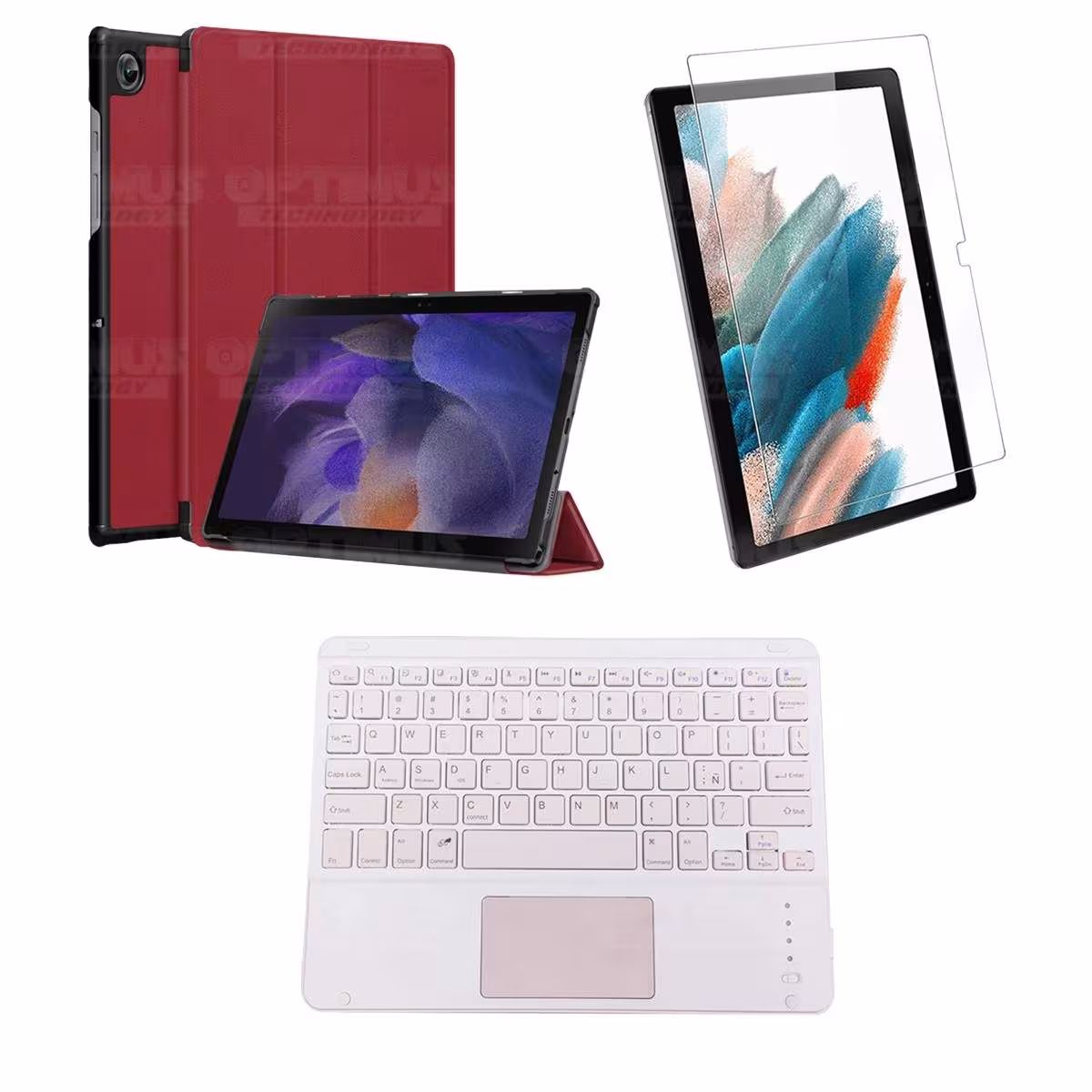 Kit Vidrio templado + Case Protector + Teclado Touchpad Bluetooth Tablet Samsung Galaxy Tab A8 10.5 2021 SM-x200, SM-x205 OPTIMU