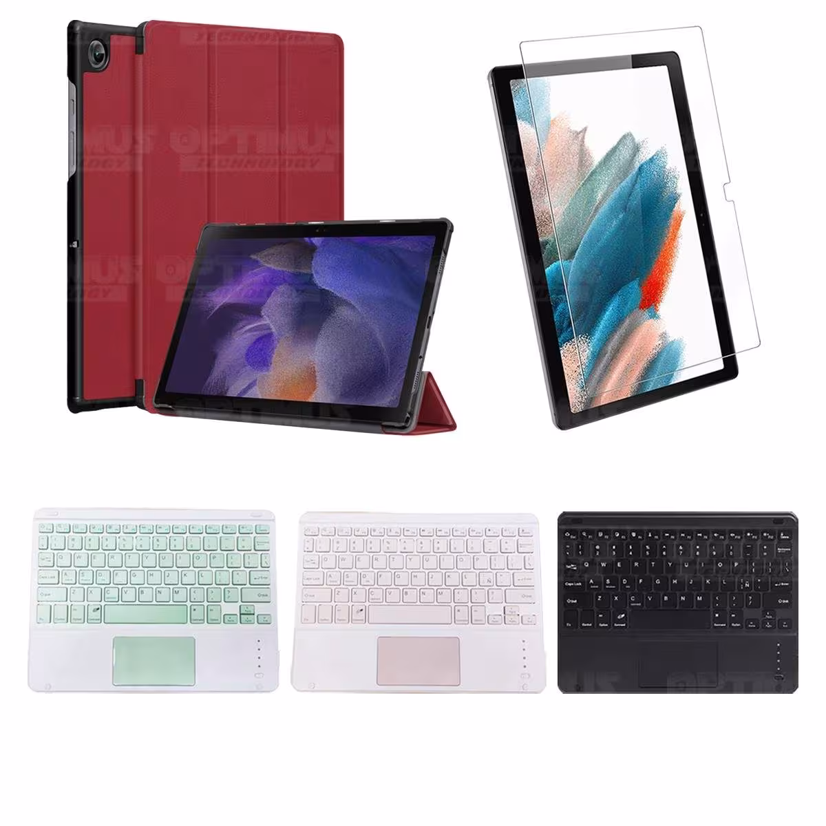 Kit Vidrio templado + Case Protector + Teclado Touchpad Bluetooth Tablet Samsung Galaxy Tab A8 10.5 2021 SM-x200, SM-x205 OPTIMU
