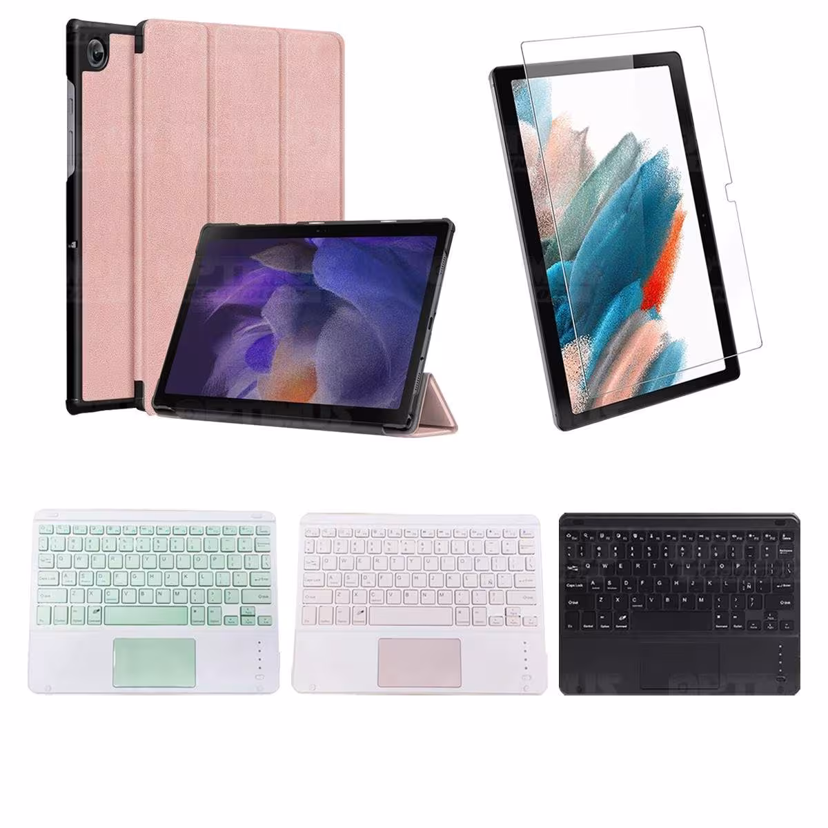 Kit Vidrio templado + Case Protector + Teclado Touchpad Bluetooth Tablet Samsung Galaxy Tab A8 10.5 2021 SM-x200, SM-x205 OPTIMU