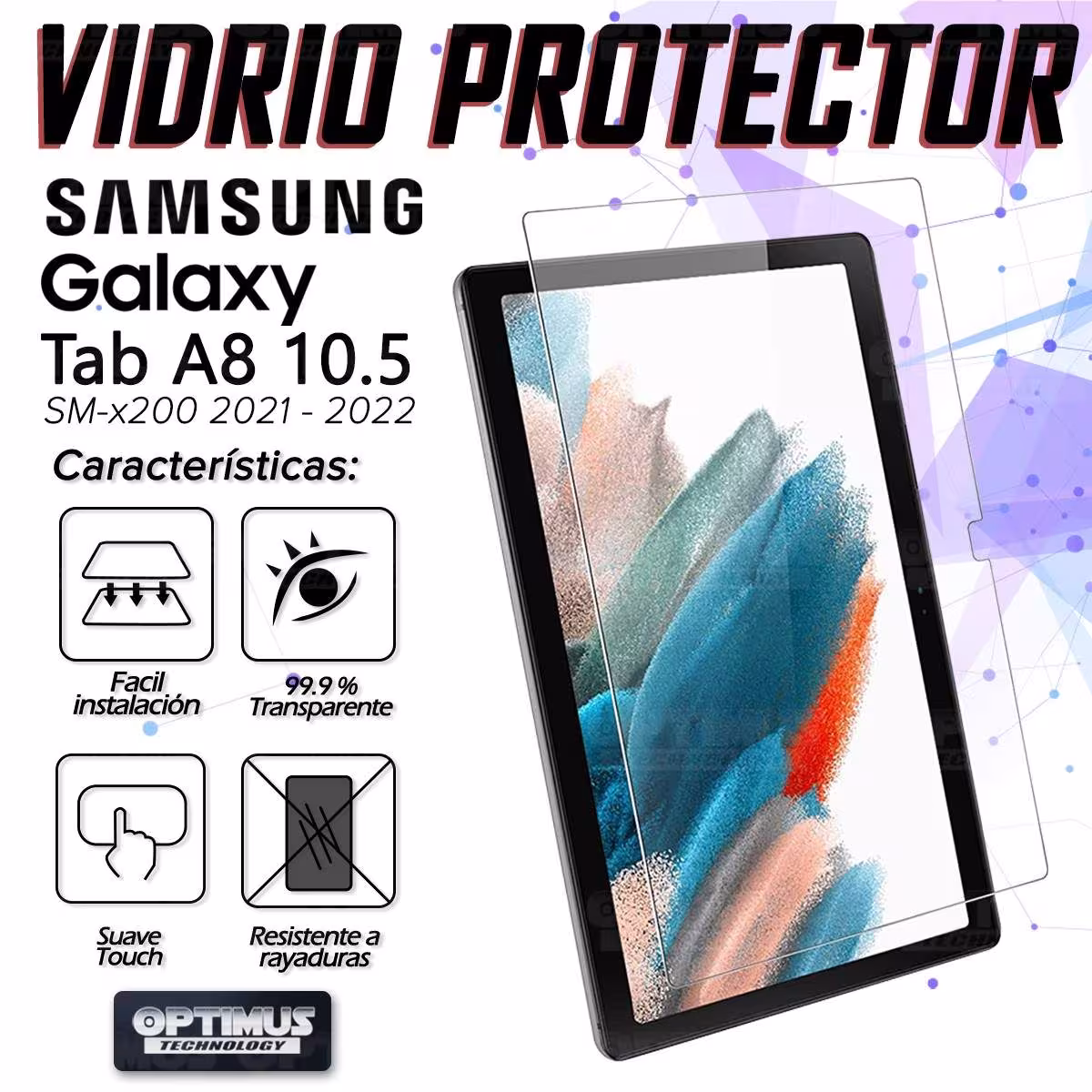 Kit Vidrio templado + Case Protector + Teclado Touchpad Bluetooth Tablet Samsung Galaxy Tab A8 10.5 2021 SM-x200, SM-x205 OPTIMU