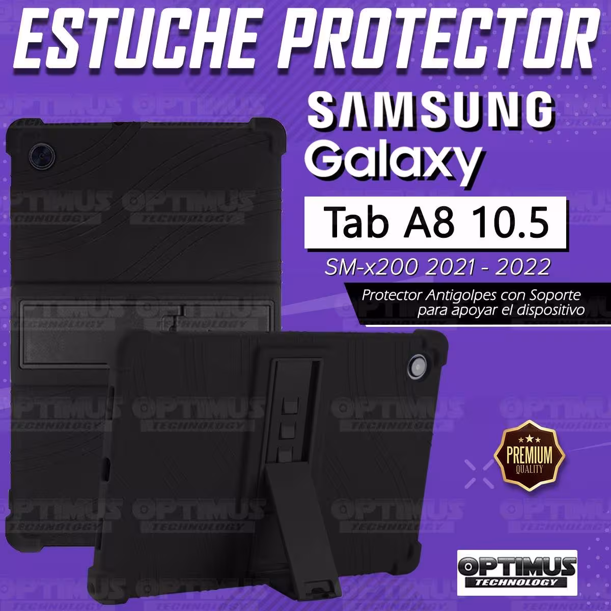 Estuche Case protector de goma Tablet Samsung Galaxy Tab A8 10.5 2021 - 2022 SM-x200, SM-x205 Anti golpes con soporte OPTIMUS TE