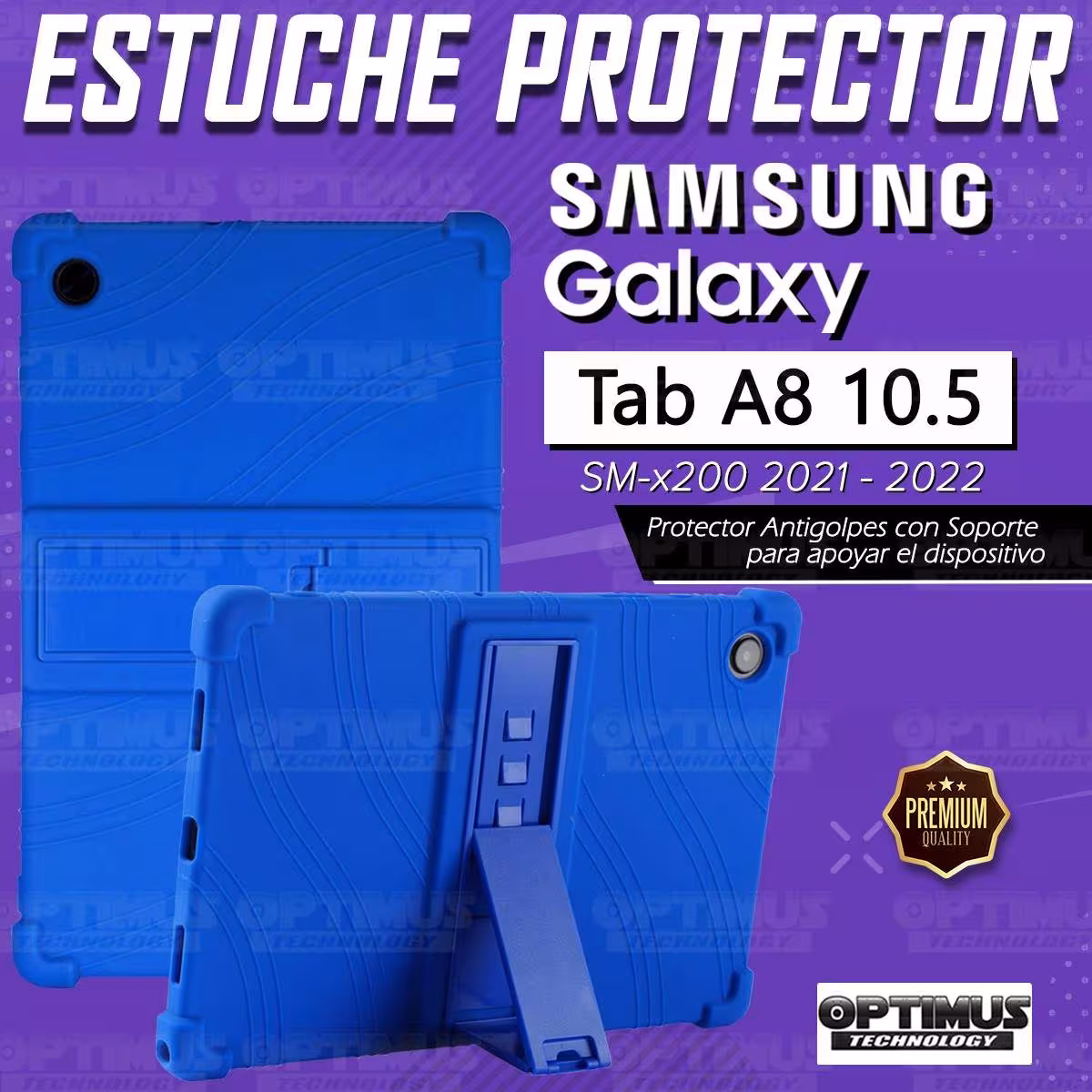 Kit Vidrio templado y Estuche Protector de goma antigolpes con soporte Tablet Samsung Galaxy Tab A8 10.5 2021 SM-x200, SM-x205 O